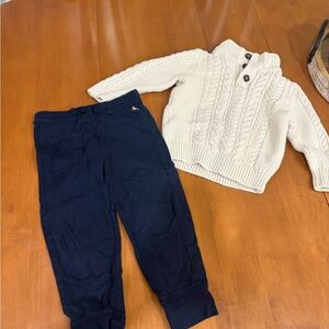 Cream Cable Knit Sweater and Navy Pants Set